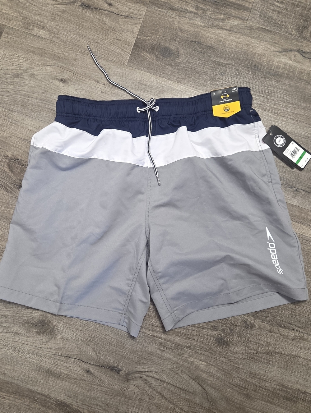 Speedo Men's Colorblock Swim Trunks in Gray, Navy & White - New Mens Size Large